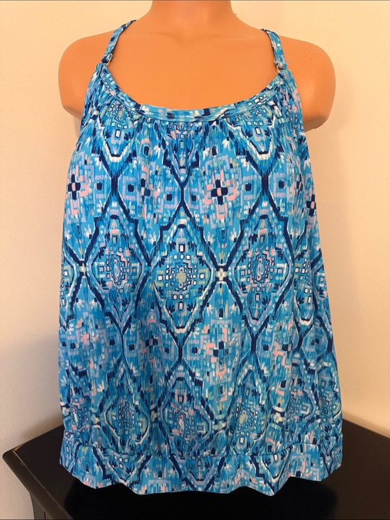 American Beach Other - American Beach Size 24W Blue Geometric Tankini Halter Top NWTs Gathered Bottom